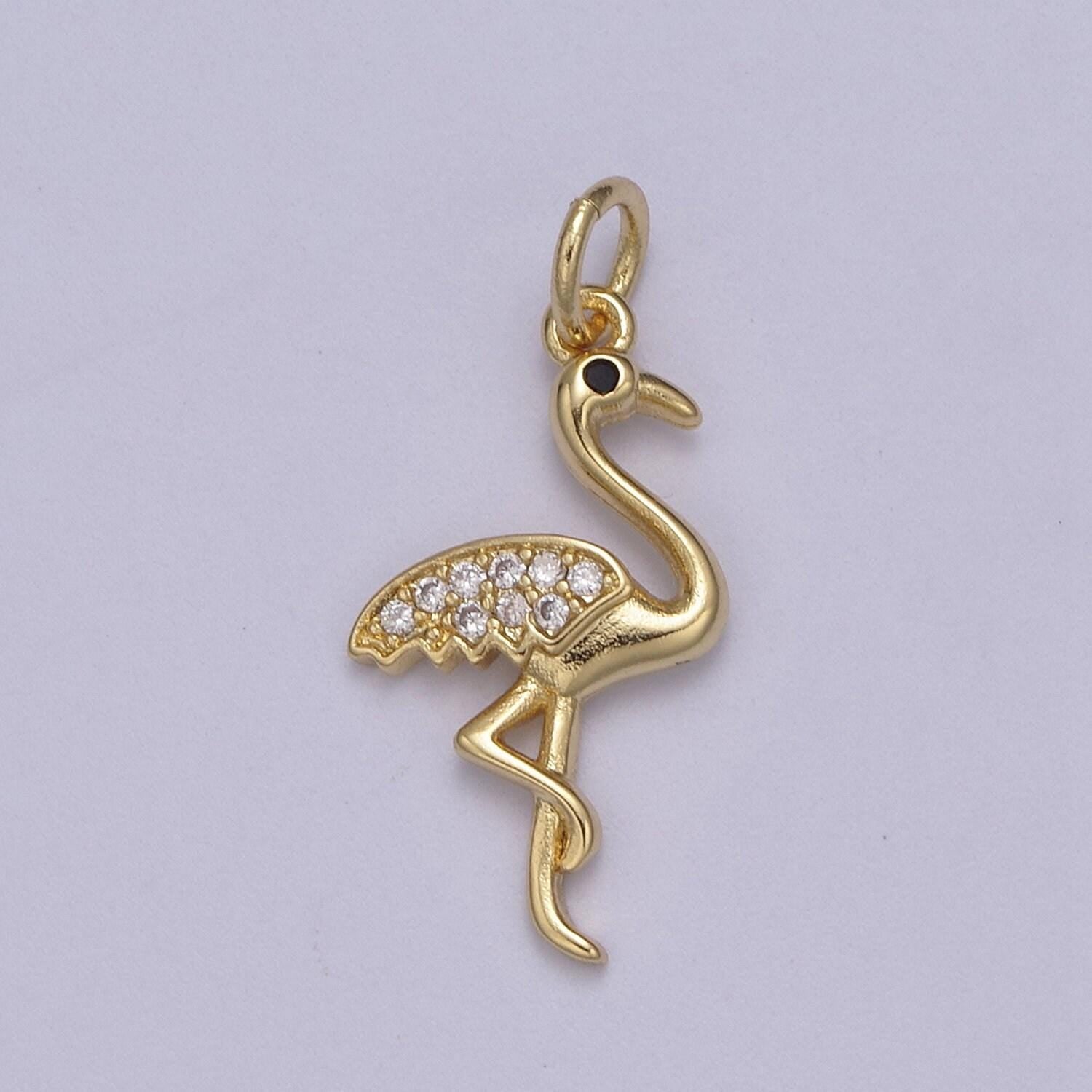 Cubic zirconia pave pendant charm cz pave long leg flamingo pendant necklace pave pendant animal necklaces n-385 / n-386