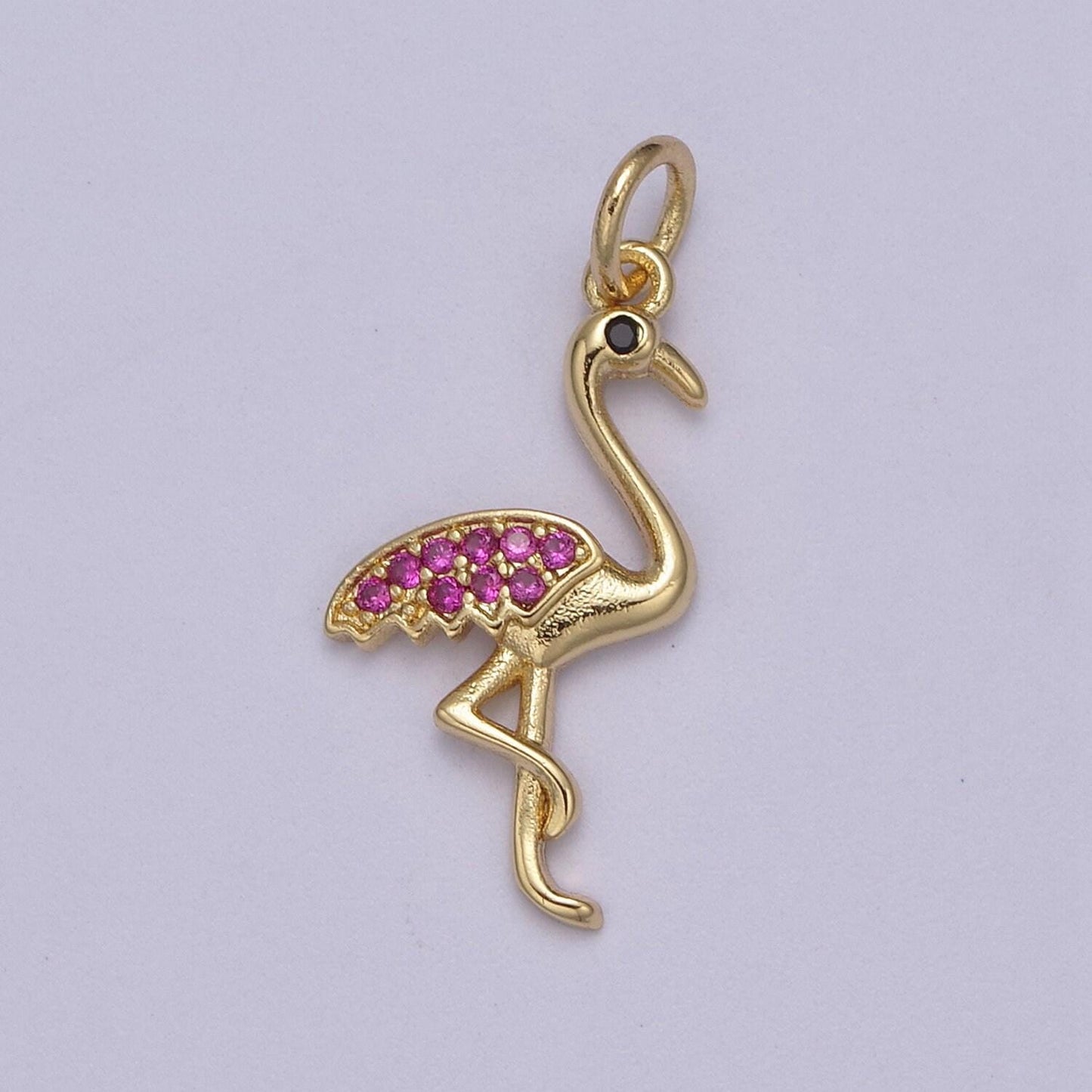 Cubic zirconia pave pendant charm cz pave long leg flamingo pendant necklace pave pendant animal necklaces n-385 / n-386