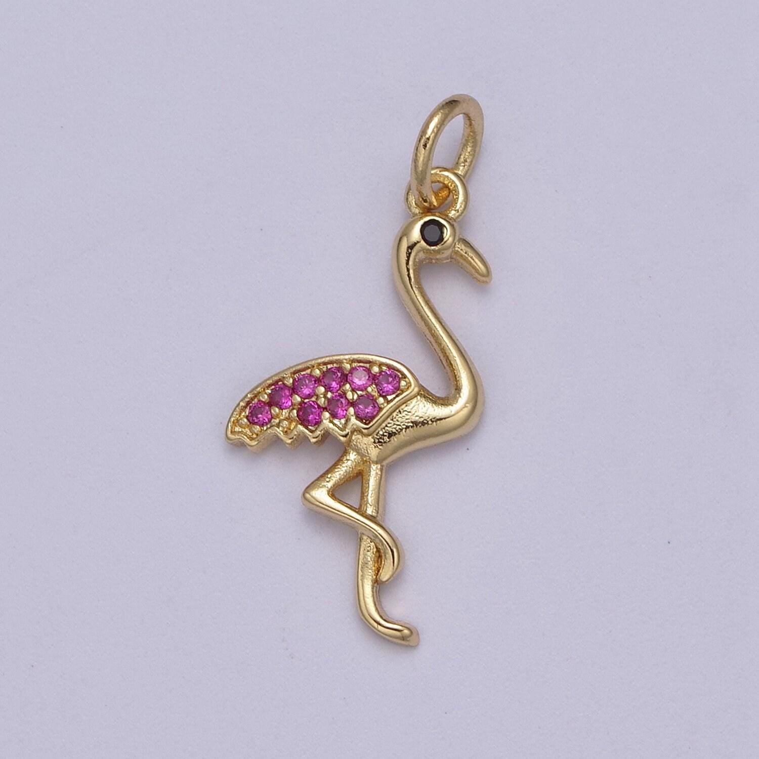 Cubic zirconia pave pendant charm cz pave long leg flamingo pendant necklace pave pendant animal necklaces n-385 / n-386