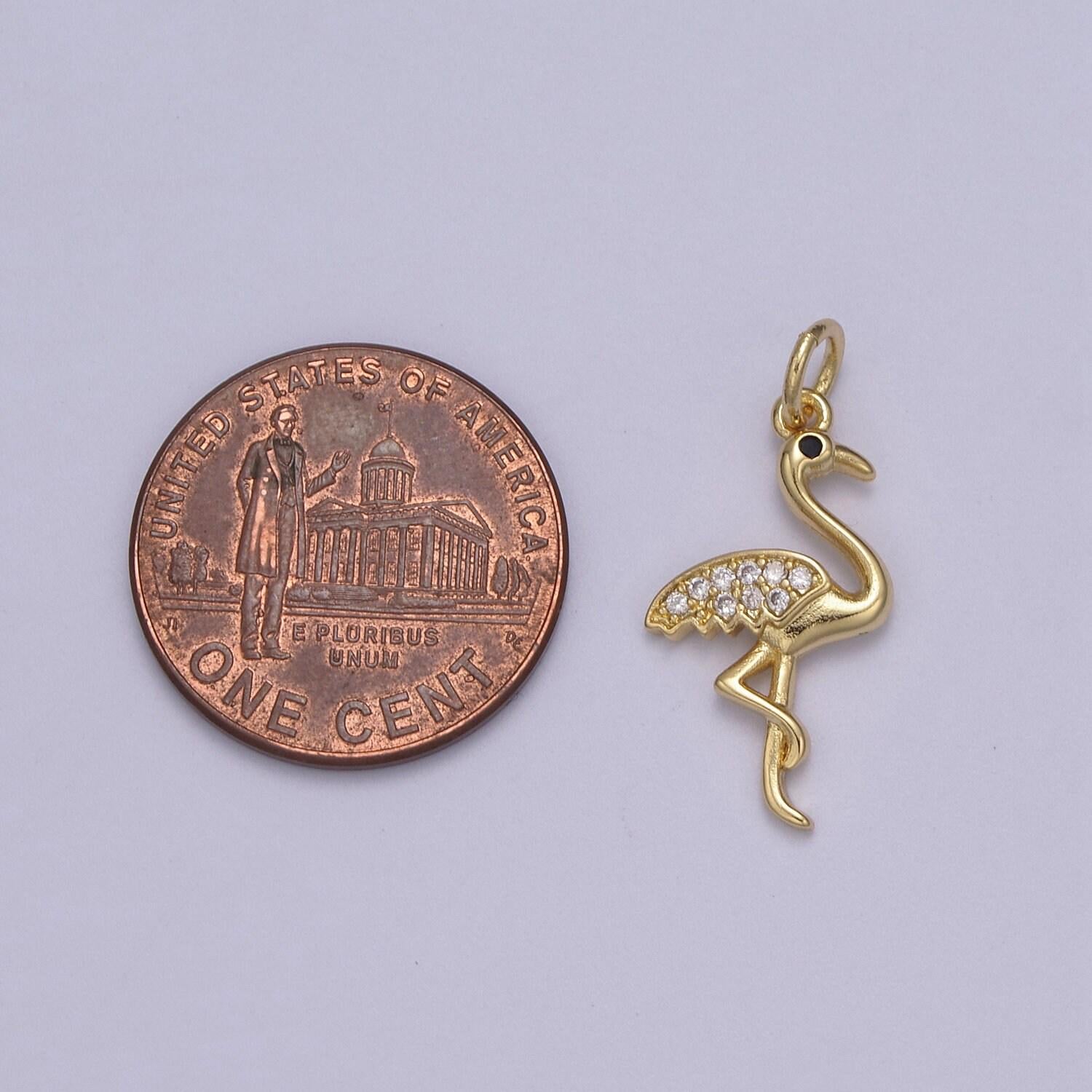 Cubic zirconia pave pendant charm cz pave long leg flamingo pendant necklace pave pendant animal necklaces n-385 / n-386