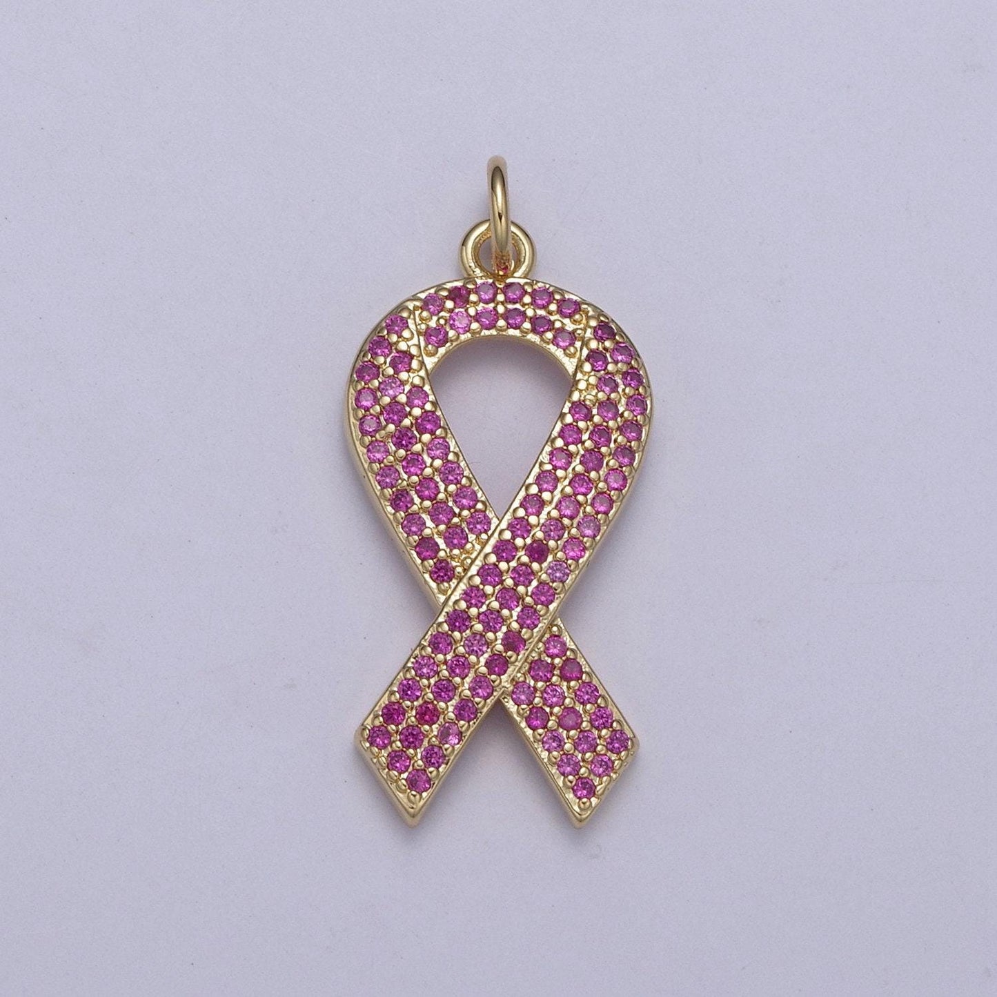 Breast cancer awareness pink ribbon gold filled pendant for necklace bracelet component n-372