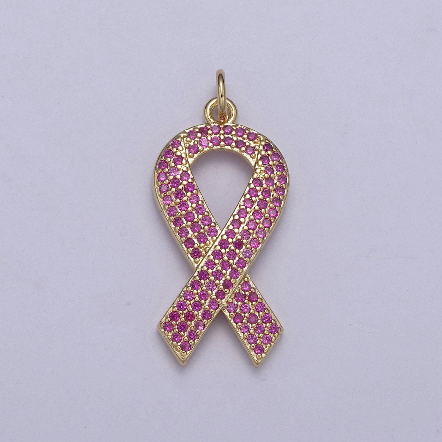 Breast cancer awareness pink ribbon gold filled pendant for necklace bracelet component n-372