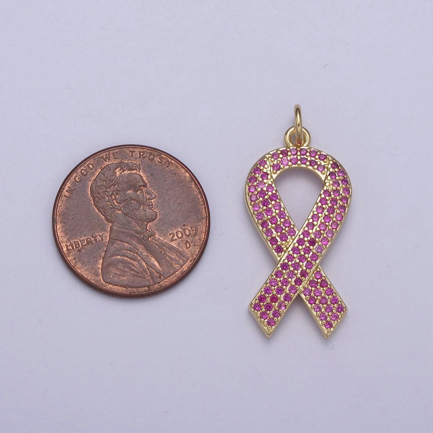Breast cancer awareness pink ribbon gold filled pendant for necklace bracelet component n-372