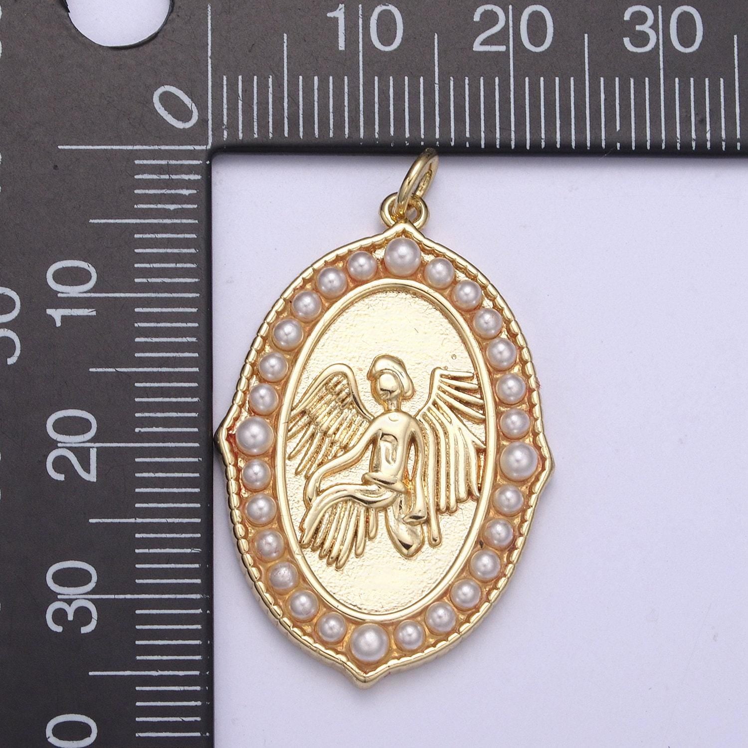 Dainty gold filled angel pendant medallion pearl charm for necklace n-367