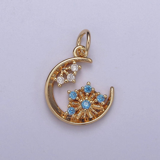 Mini gold filled crescent moon with cubic zirconia stone charm n-360