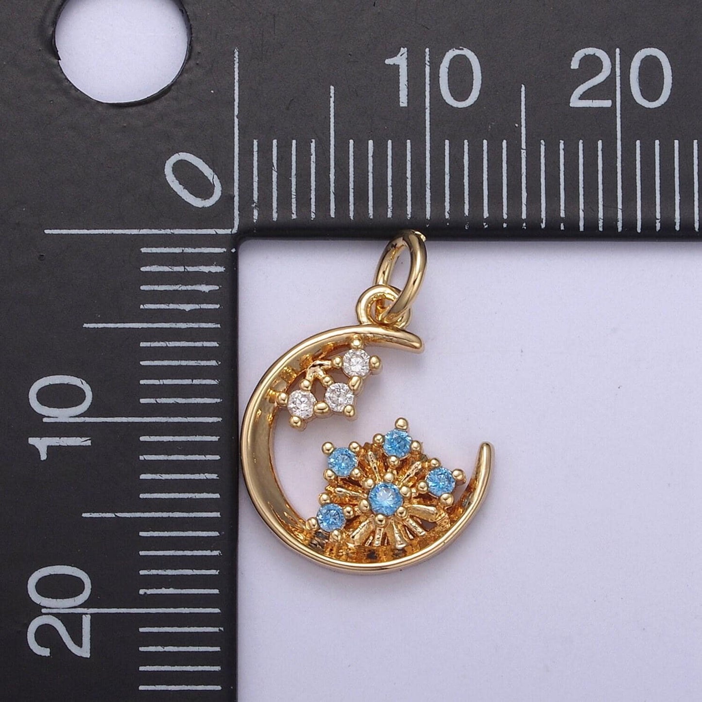 Mini gold filled crescent moon with cubic zirconia stone charm n-360