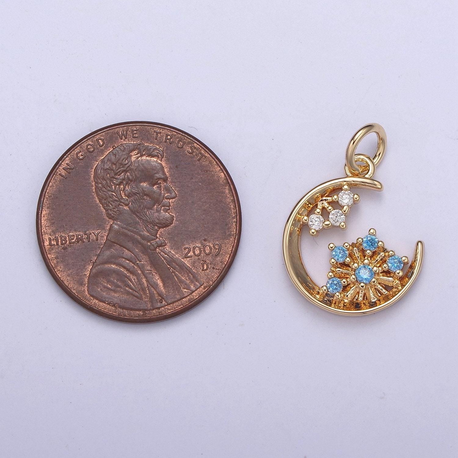 Mini gold filled crescent moon with cubic zirconia stone charm n-360