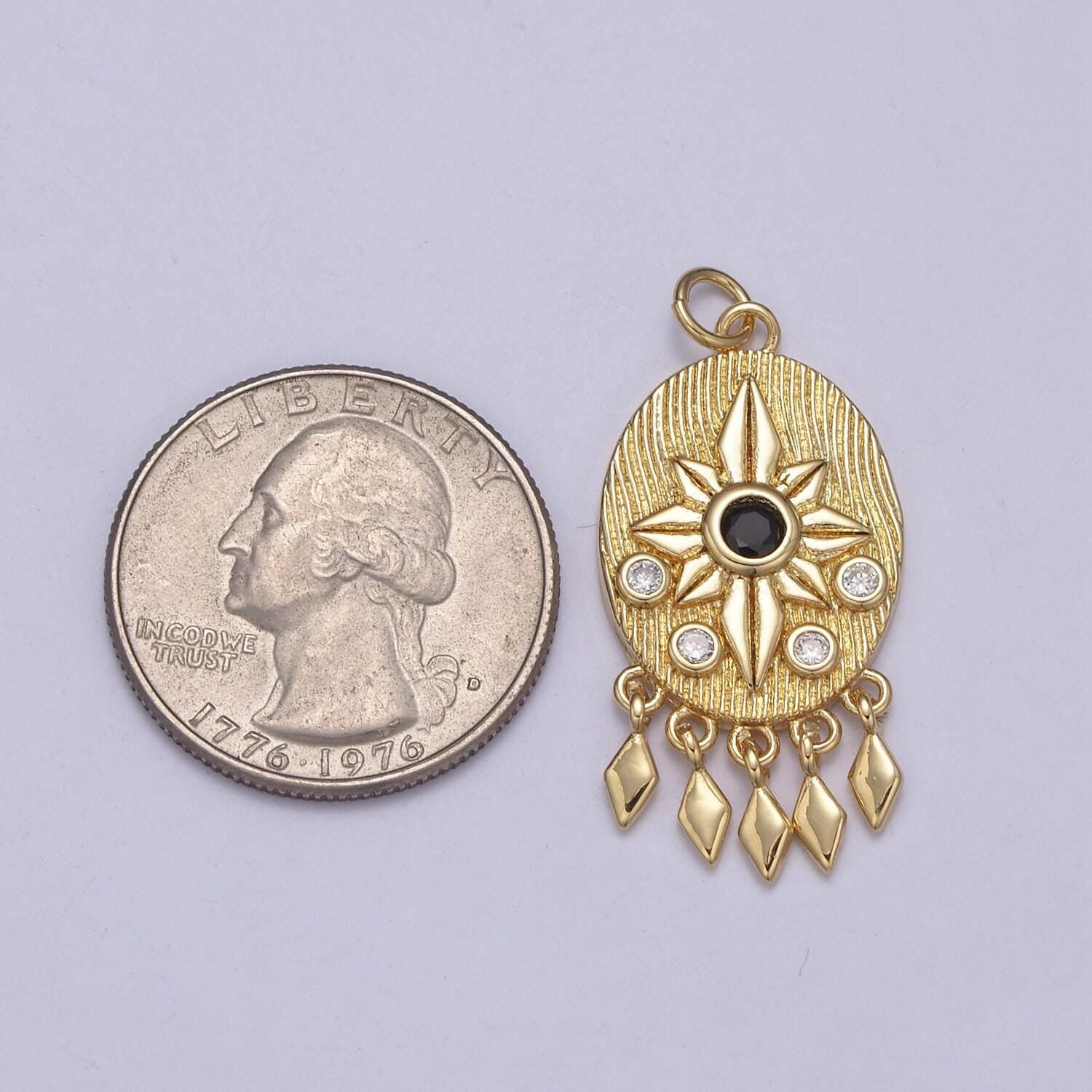 14k gold filled bohemian lotus charm with black cz stone dangle pendant for necklace n-350