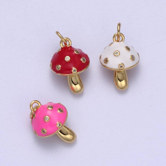 Dainty magic mushroom charms -shroomie pendants bracelet necklace -kawaii pink red white color n-341 / n-342 / n-343