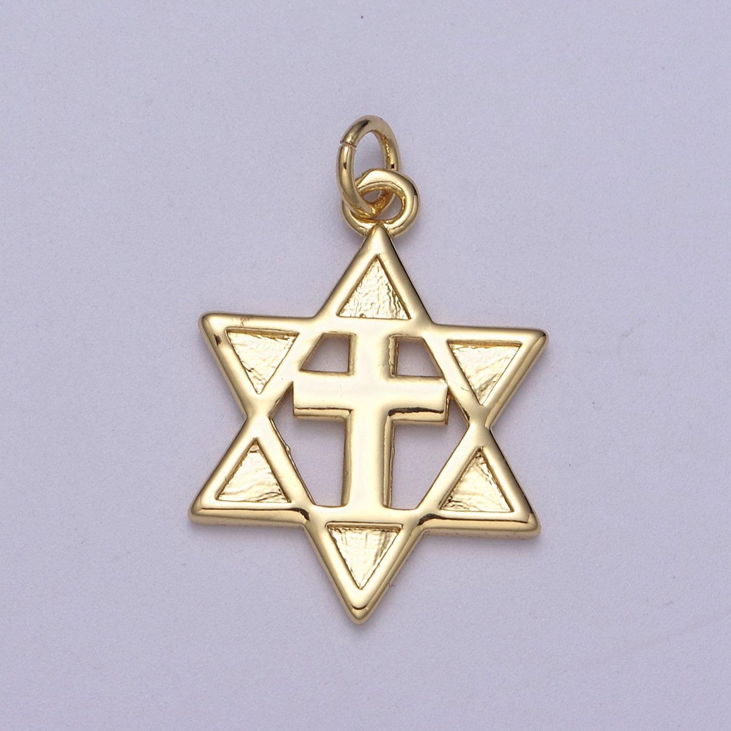 Gold star of david cross pendant, solid magen david jewish star jewelry n-339