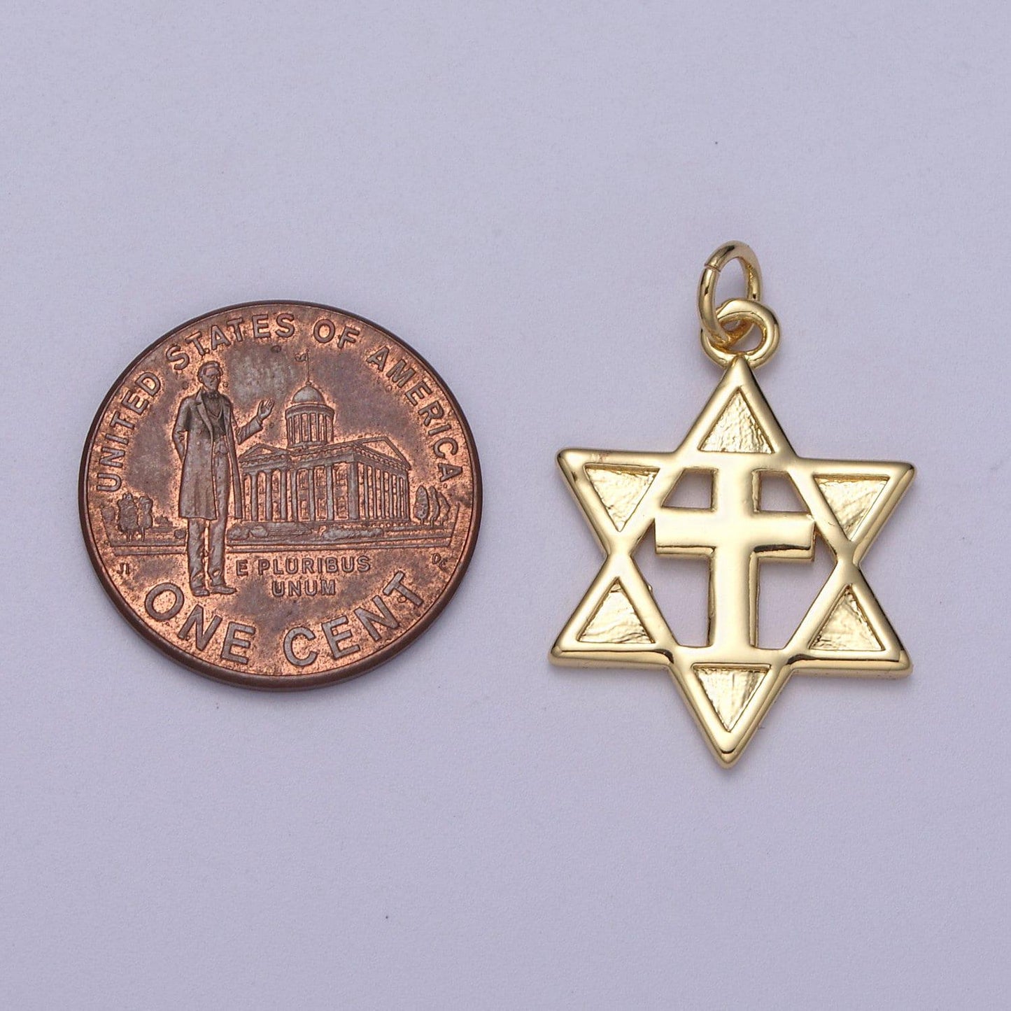 Gold star of david cross pendant, solid magen david jewish star jewelry n-339