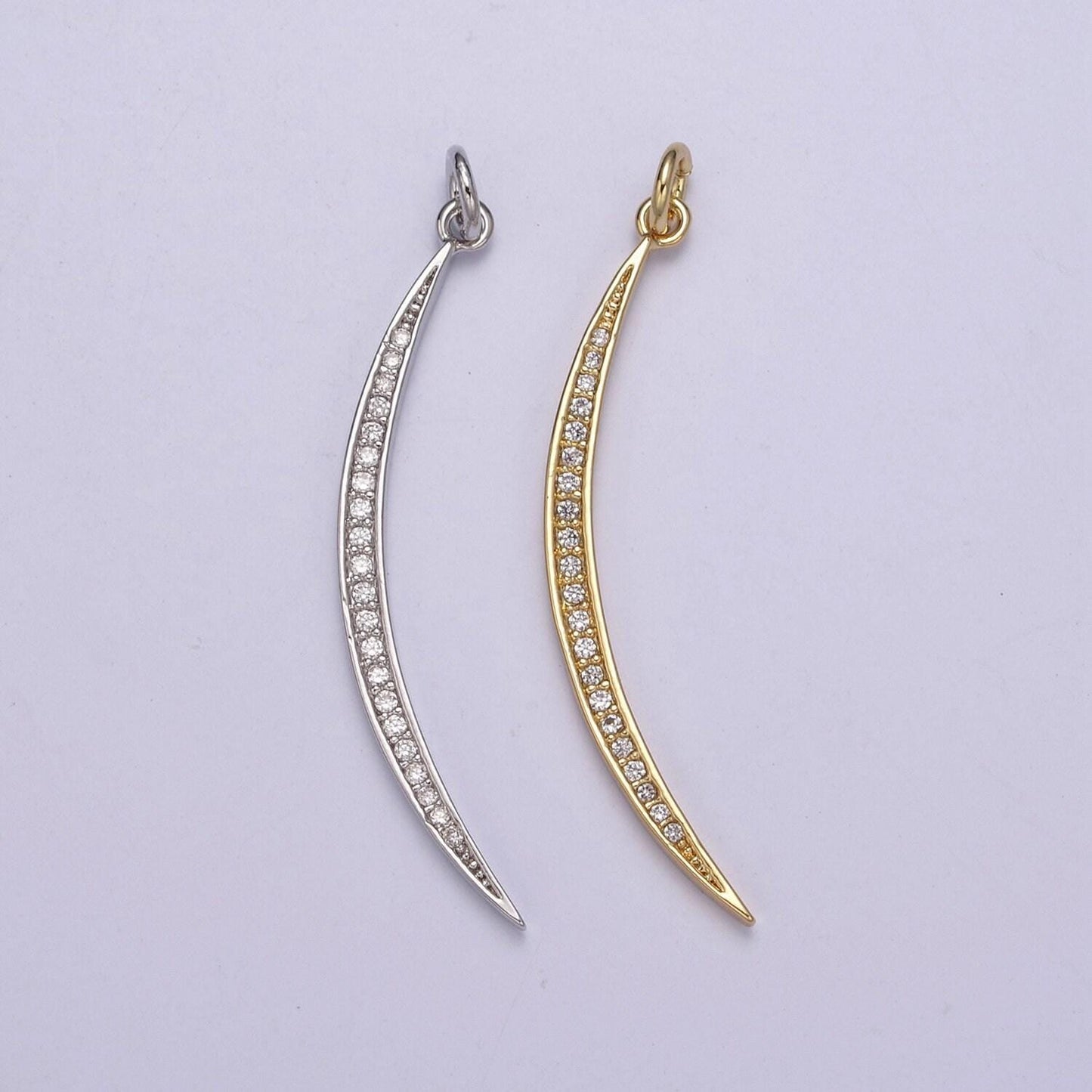 Cz thin slender moon pendant charm - 14k gold filled moon silver half moon waning moon crescent moon n-326 / n-327