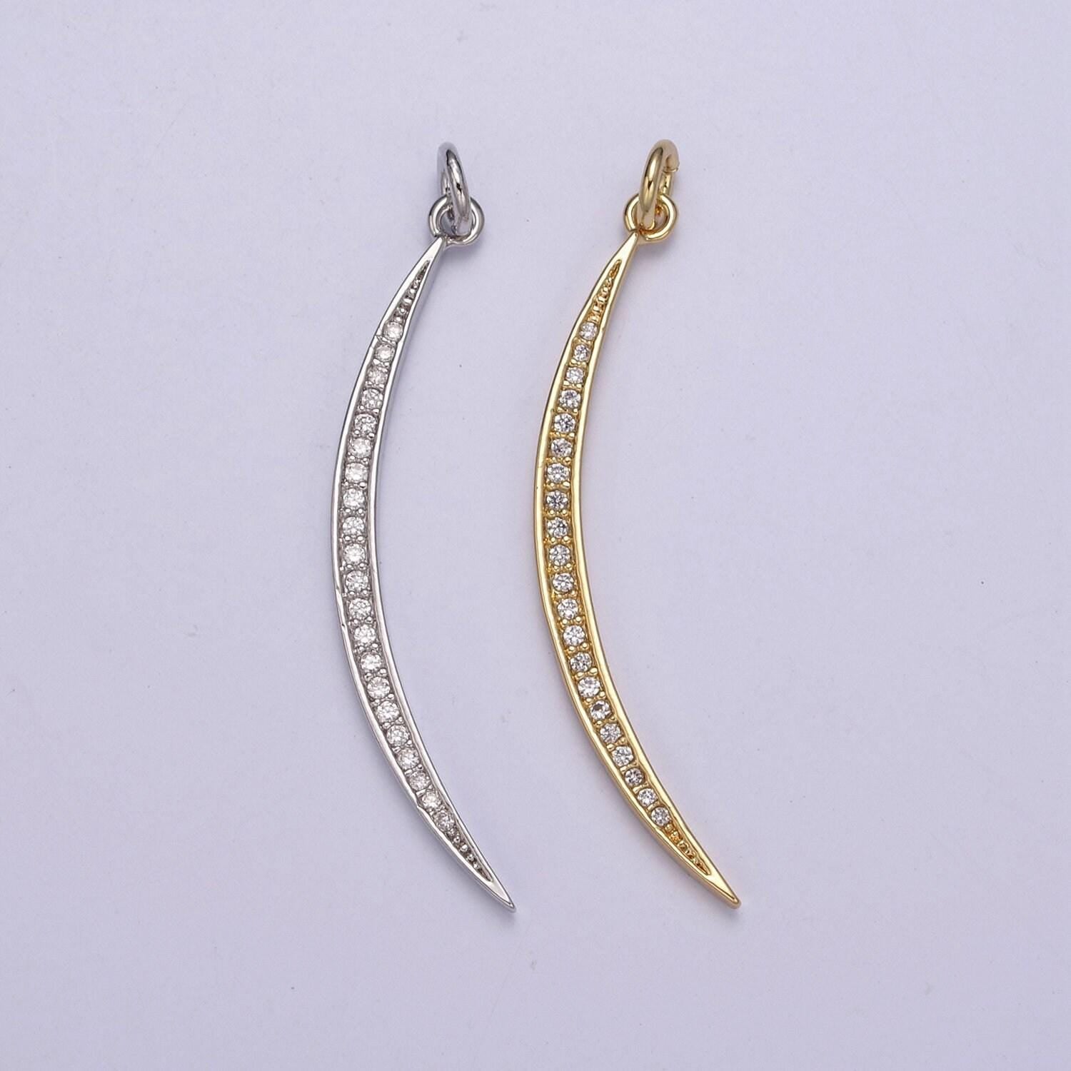 Cz thin slender moon pendant charm - 14k gold filled moon silver half moon waning moon crescent moon n-326 / n-327