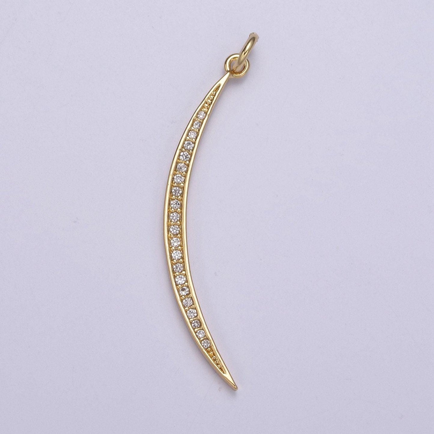 Cz thin slender moon pendant charm - 14k gold filled moon silver half moon waning moon crescent moon n-326 / n-327