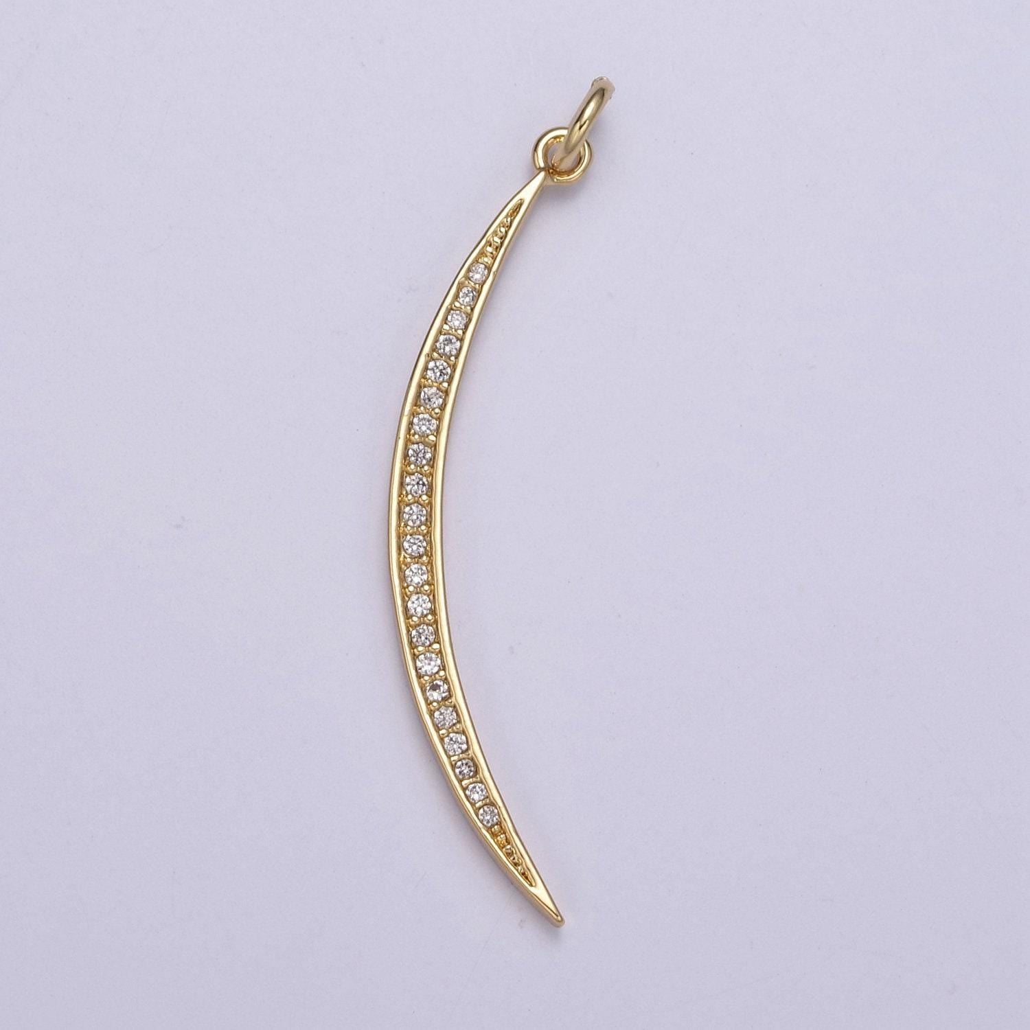 Cz thin slender moon pendant charm - 14k gold filled moon silver half moon waning moon crescent moon n-326 / n-327