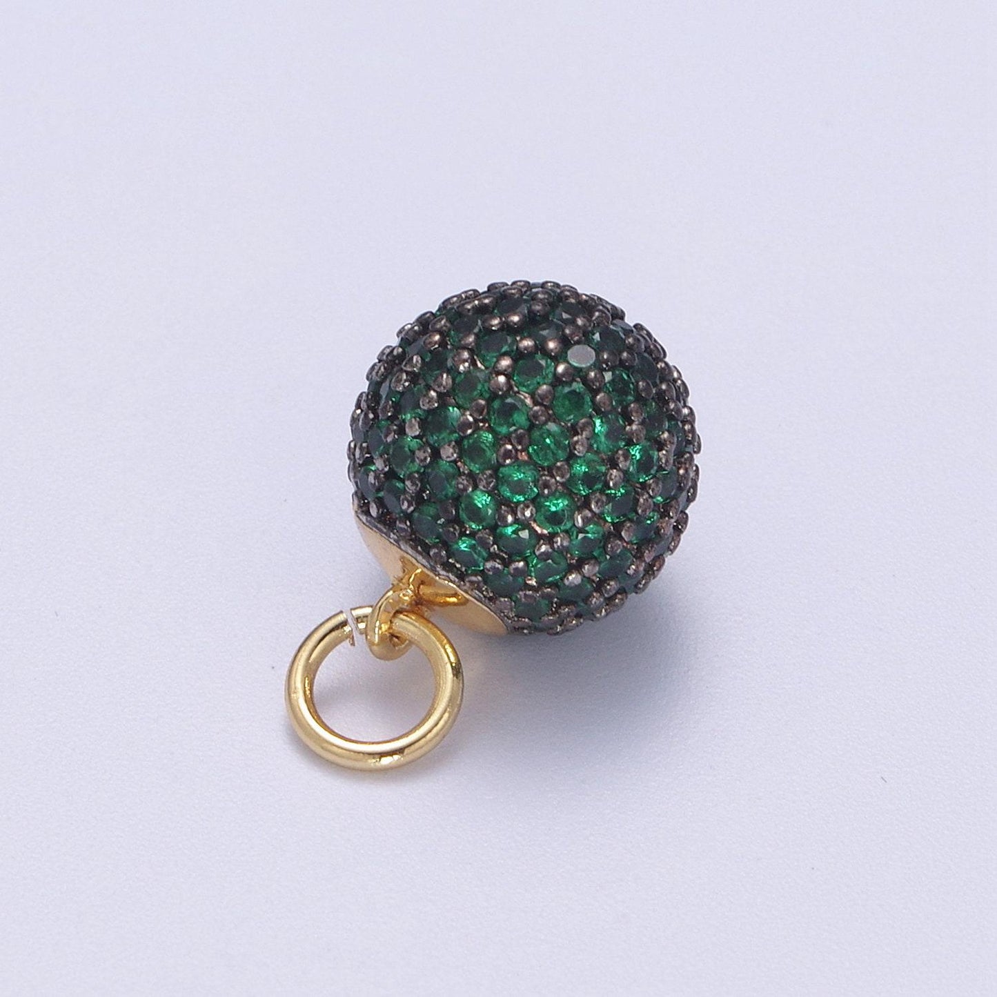 Gold disco ball charm cubic zirconia green black blue pink teal clear silver ball dangle charm pendant n314-n320
