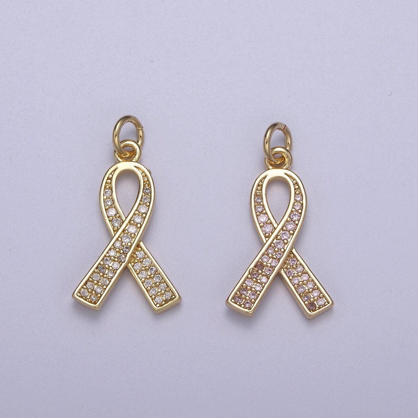 Pink gold filled ribbon charms, breast cancer awareness, october ribbon pendant for bracelet earring necklace n-312, n-313