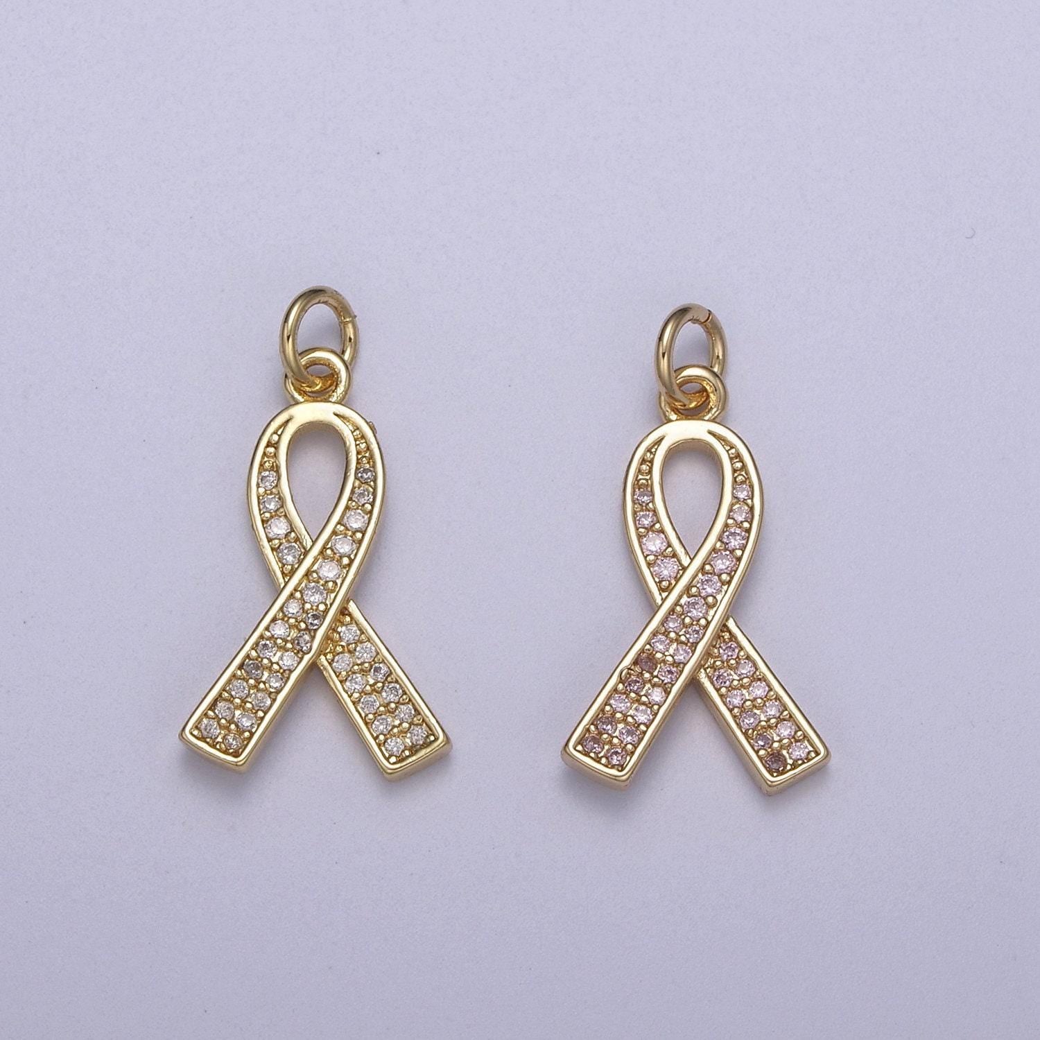 Pink gold filled ribbon charms, breast cancer awareness, october ribbon pendant for bracelet earring necklace n-312, n-313