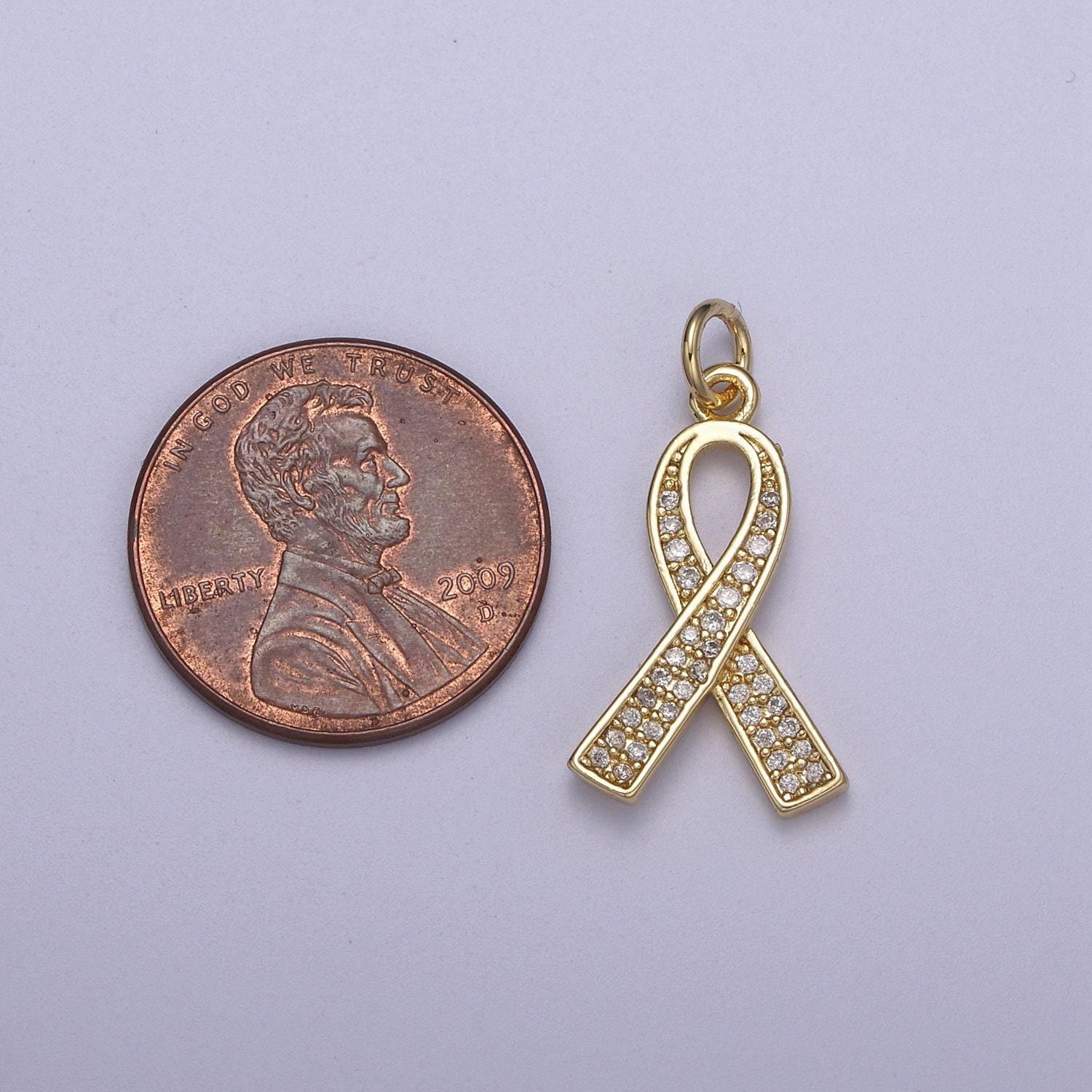 Pink gold filled ribbon charms, breast cancer awareness, october ribbon pendant for bracelet earring necklace n-312, n-313