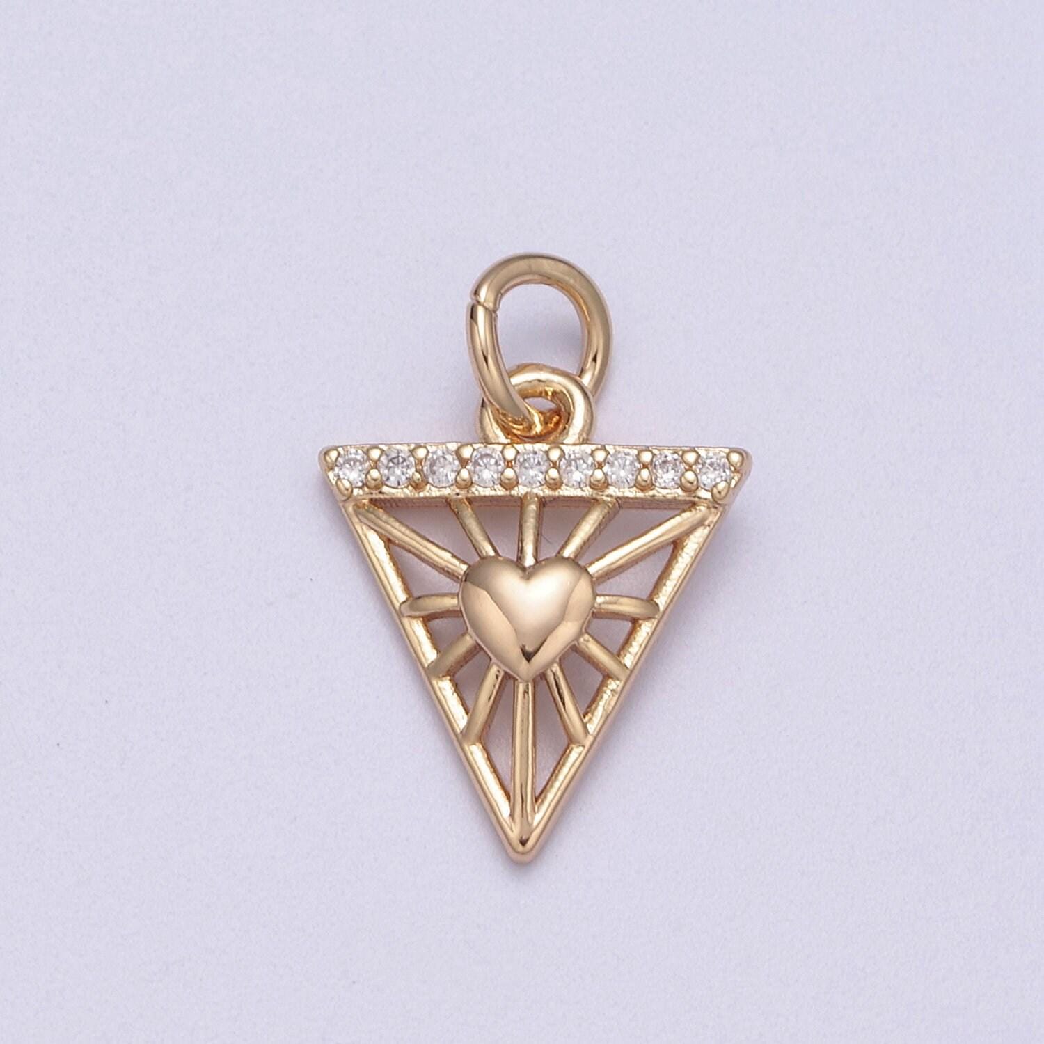 Mini triangle charm with heart pendant love jewelry add on charm for necklace bracelet earring n-284