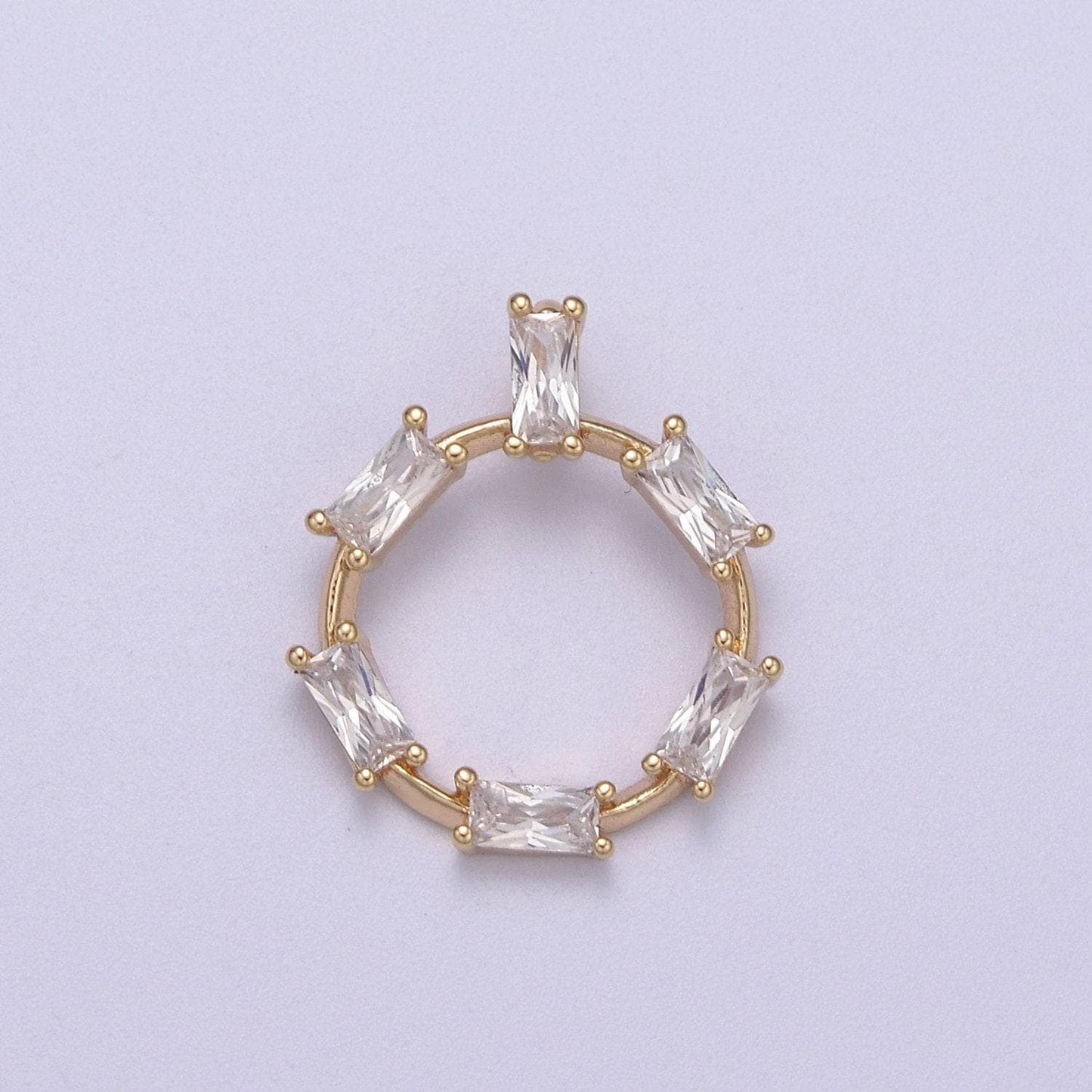 Dainty round baguette cz charm circle geometry pendant for minimalist jewelry n-276