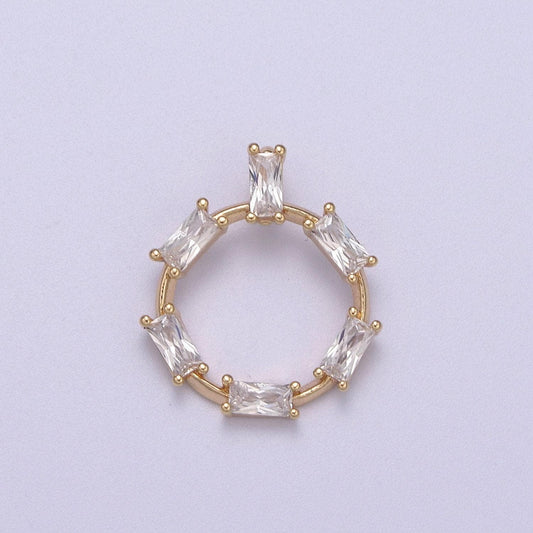 Dainty round baguette cz charm circle geometry pendant for minimalist jewelry n-276