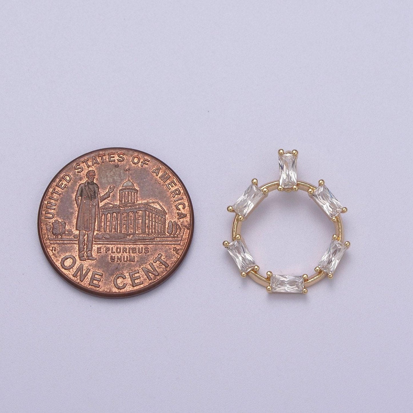Dainty round baguette cz charm circle geometry pendant for minimalist jewelry n-276