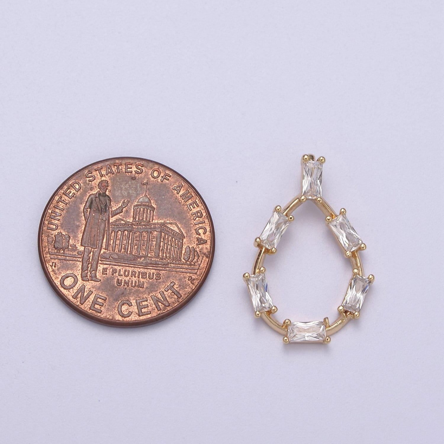 Dainty tear drop baguette cz charm teardrop geometry pendant for minimalist jewelry n-273
