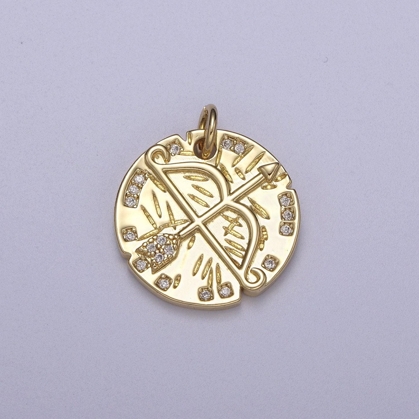14k gold filled cupid arrow coin charms- medallion pendant-necklace earrings making supply n-261