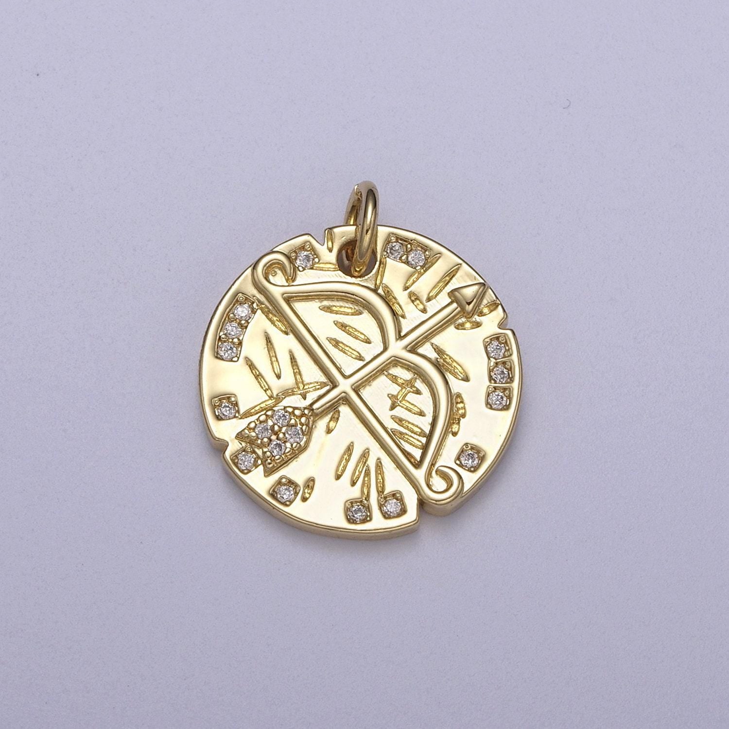 14k gold filled cupid arrow coin charms- medallion pendant-necklace earrings making supply n-261