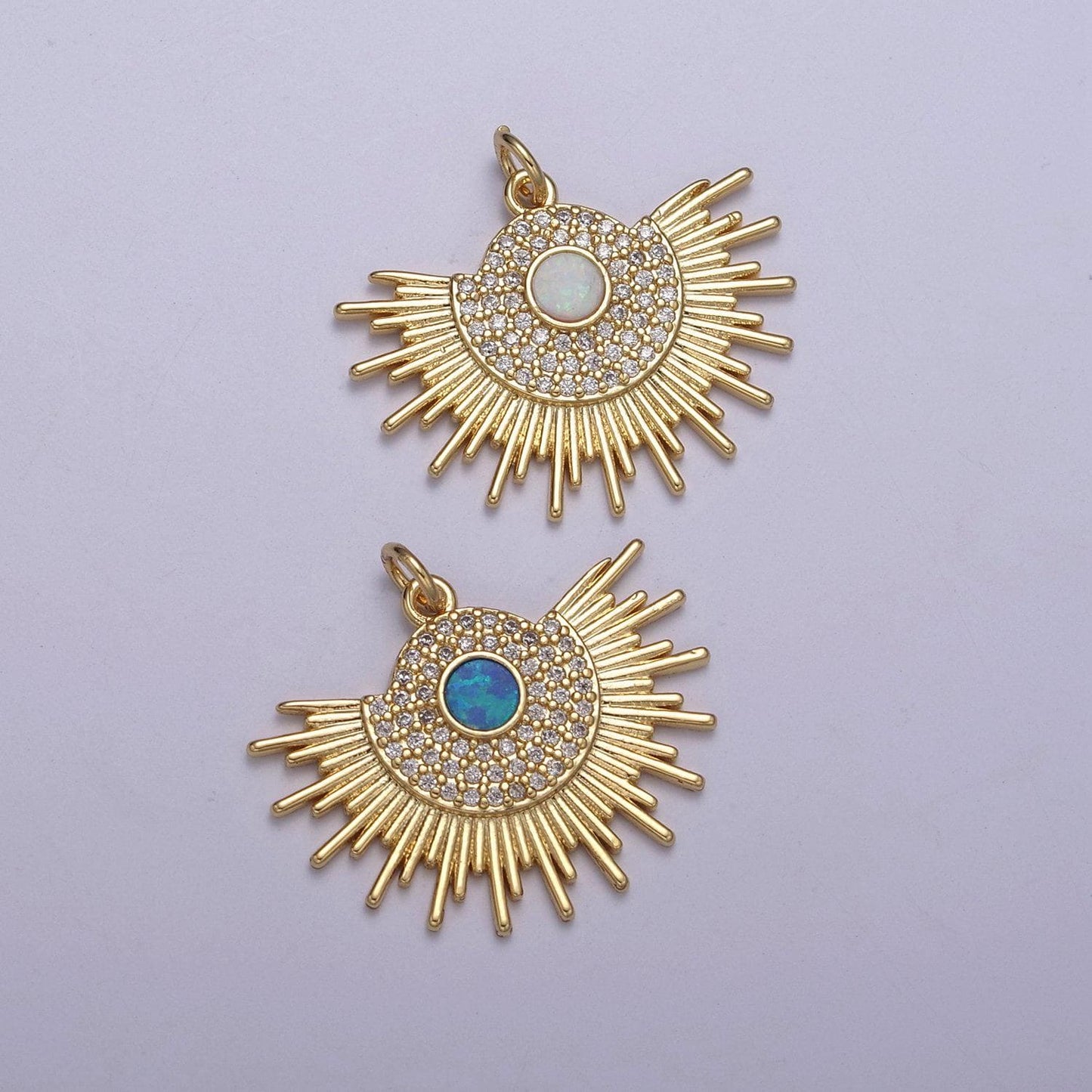 Opal gold sun charm, sunbeam charm sunshine, sunburst, sun pendant, bohemian jewelry inspired n-252 / n-253
