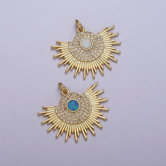 Opal gold sun charm, sunbeam charm sunshine, sunburst, sun pendant, bohemian jewelry inspired n-252 / n-253