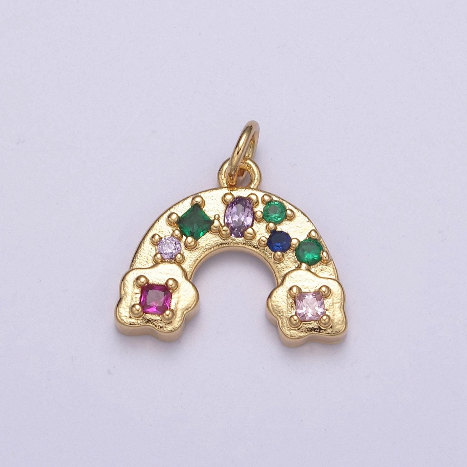 Mini gold rainbow charm colorful cz stone rainbow pendant n-249