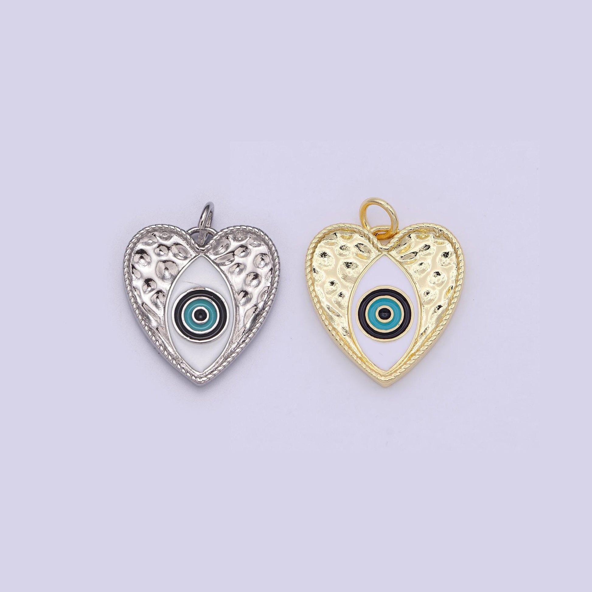 White, blue enamel evil eye love charm pendant, evil eye heart pendant, cubic whitegold love jewelry making supply, n-207