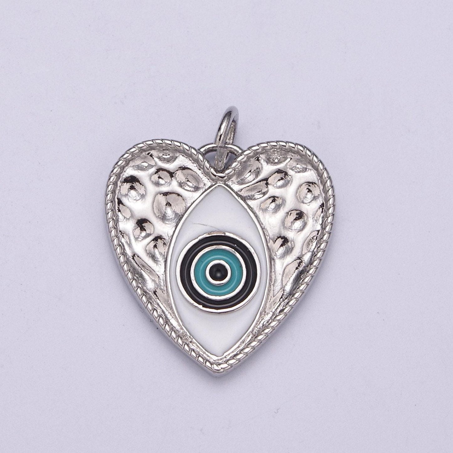 White, blue enamel evil eye love charm pendant, evil eye heart pendant, cubic whitegold love jewelry making supply, n-207