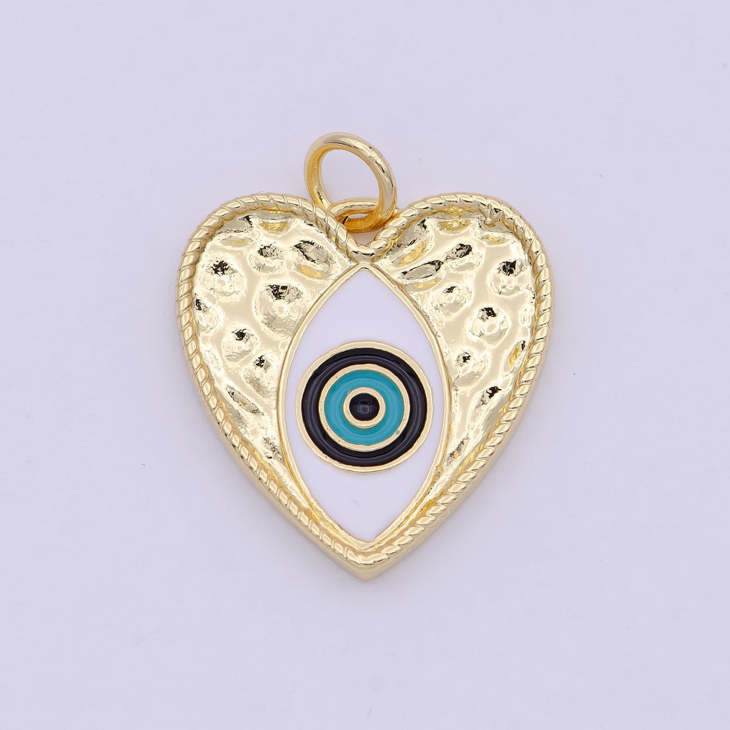 White, blue enamel evil eye love charm pendant, evil eye heart pendant, cubic whitegold love jewelry making supply, n-207