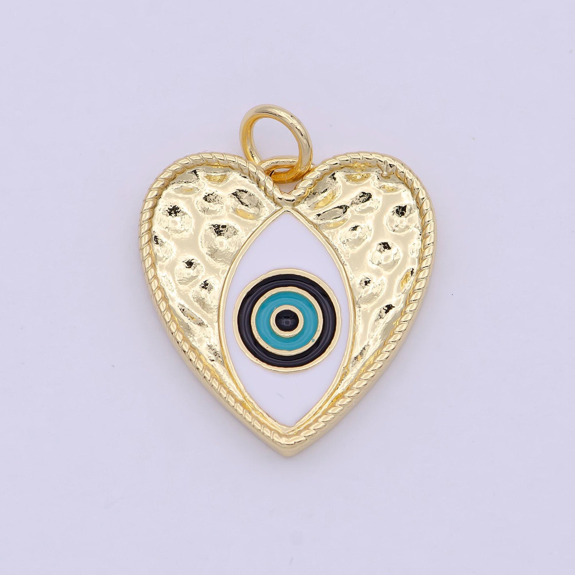 White, blue enamel evil eye love charm pendant, evil eye heart pendant, cubic whitegold love jewelry making supply, n-207