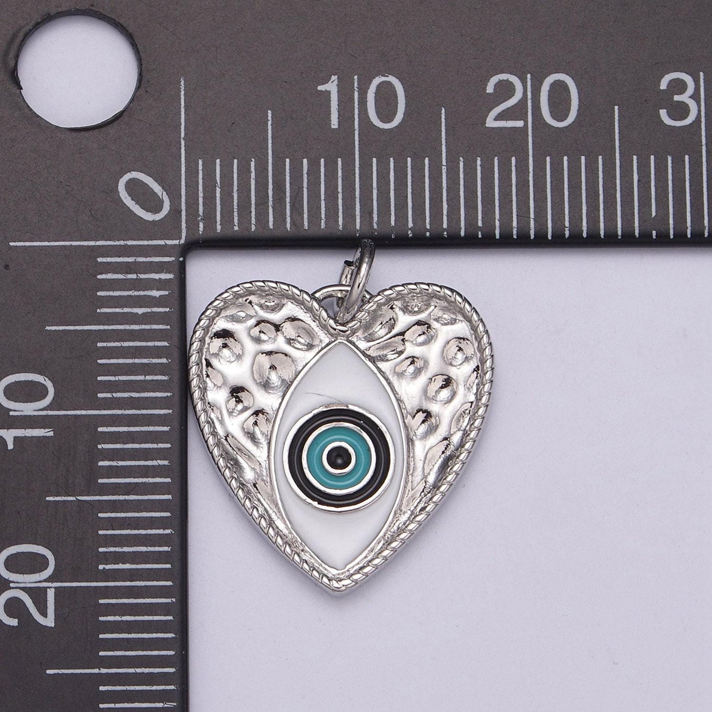 White, blue enamel evil eye love charm pendant, evil eye heart pendant, cubic whitegold love jewelry making supply, n-207