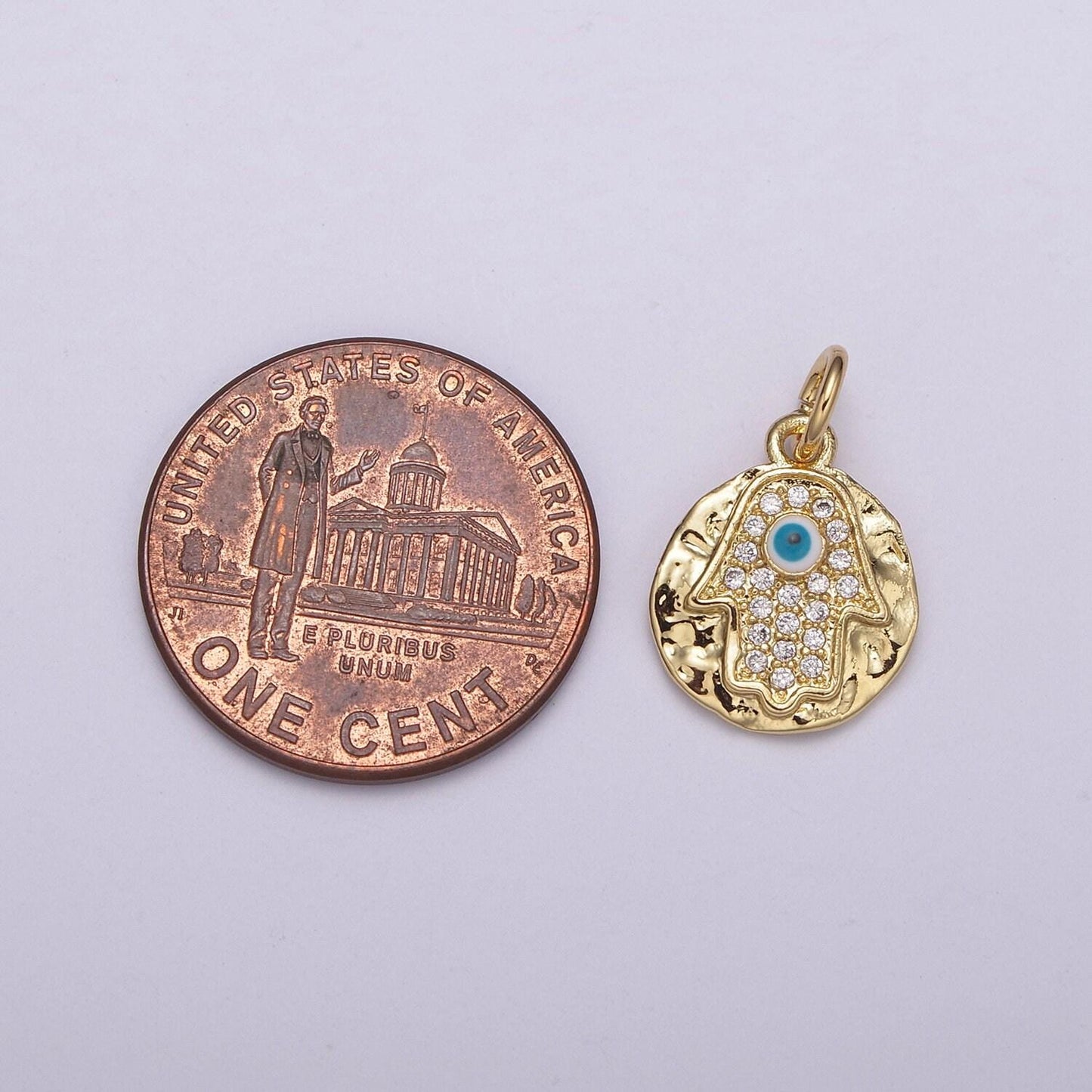 1pc gold micro pave cz hamsa pendant charm, universe protective micro pave cz pendant charm, dainty enamel in torquoise color jewelry, n-238