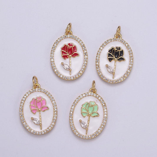 Cz pave dainty 24k gold filled enamel rose necklace for women flower charm necklace bracelet earring component n-226 ~ n-229