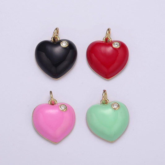 Enamel heart red green pink black solitaire cz, enamel heart charm pendant for necklace bracelet earring charm jewelry making supply n-225