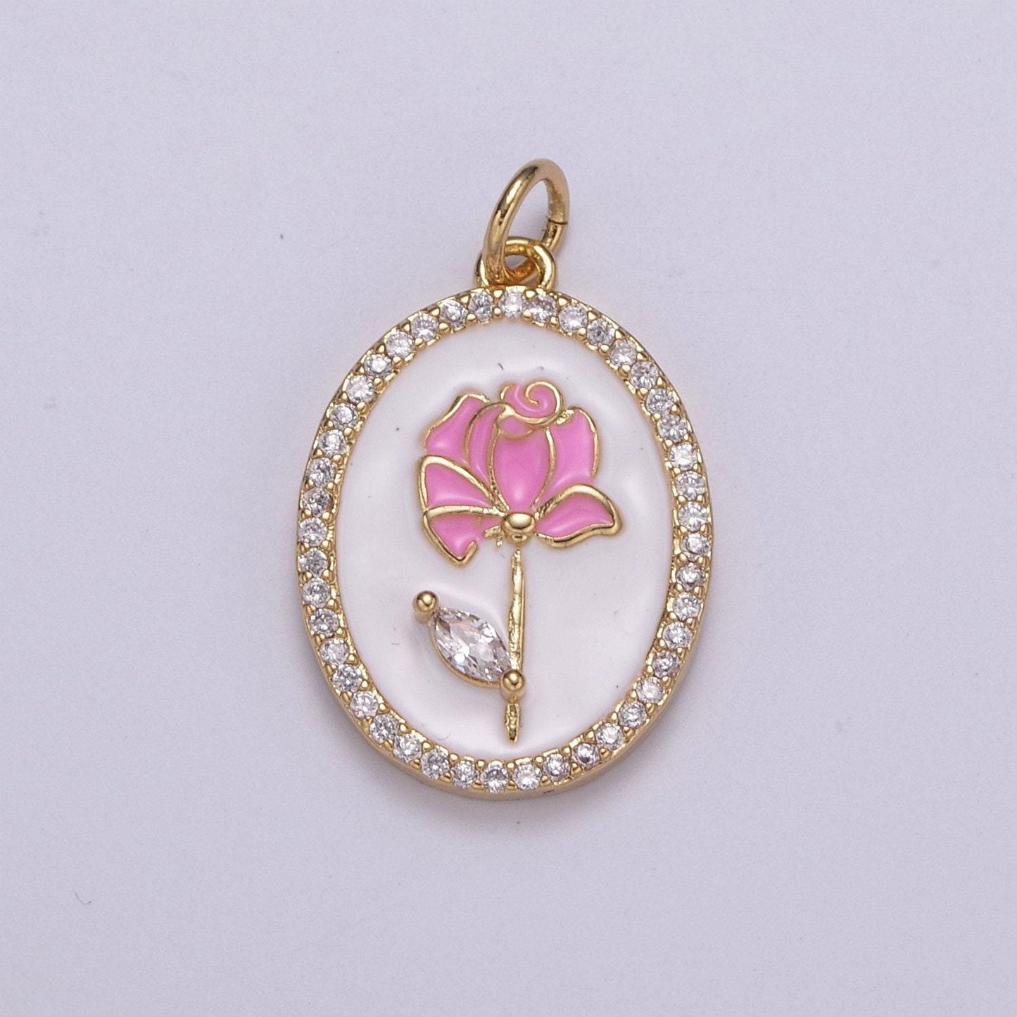 Cz pave dainty 24k gold filled enamel rose necklace for women flower charm necklace bracelet earring component n-226 ~ n-229