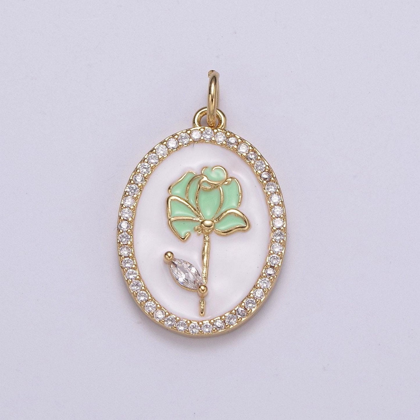 Cz pave dainty 24k gold filled enamel rose necklace for women flower charm necklace bracelet earring component n-226 ~ n-229