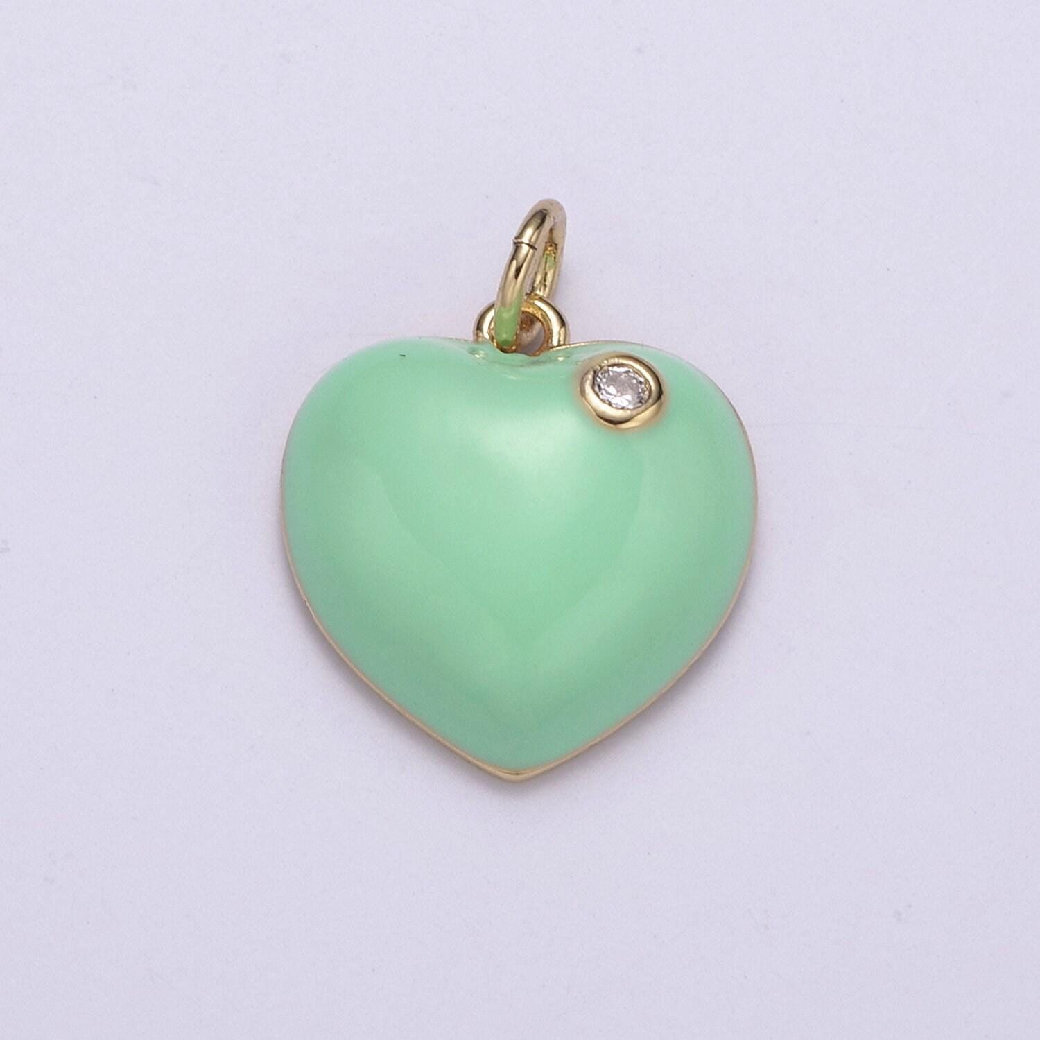 Enamel heart red green pink black solitaire cz, enamel heart charm pendant for necklace bracelet earring charm jewelry making supply n-222