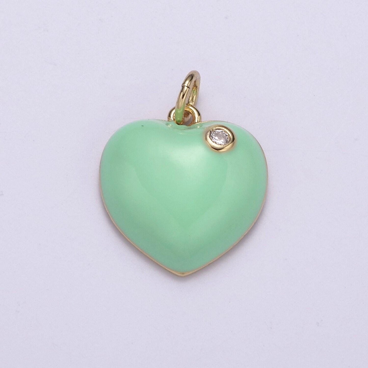 Enamel heart red green pink black solitaire cz, enamel heart charm pendant for necklace bracelet earring charm jewelry making supply n-225