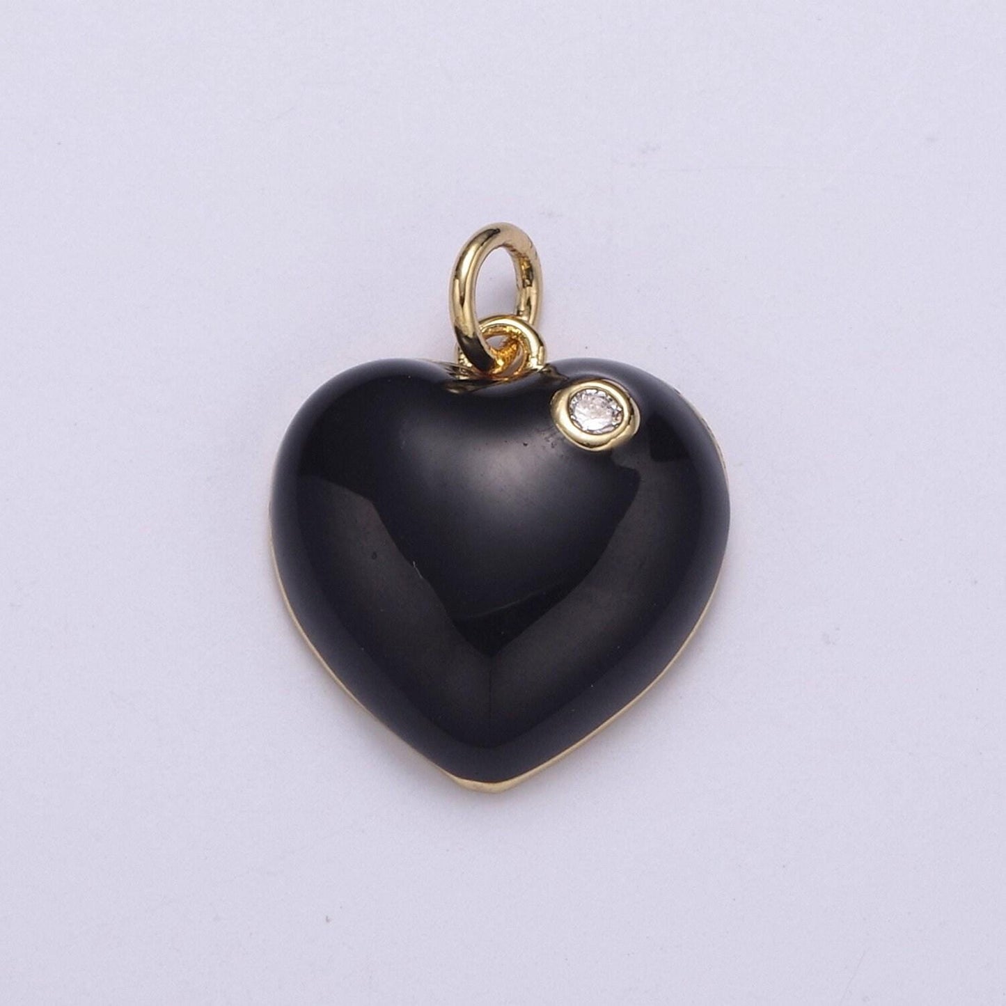 Enamel heart red green pink black solitaire cz, enamel heart charm pendant for necklace bracelet earring charm jewelry making supply n-222