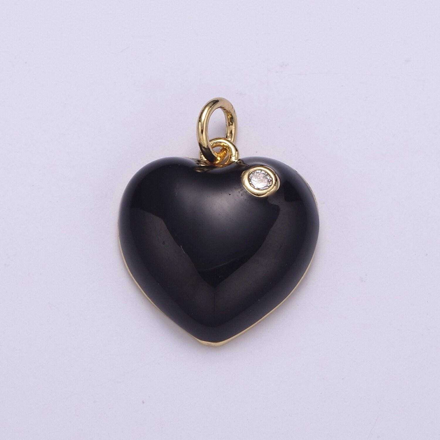 Enamel heart red green pink black solitaire cz, enamel heart charm pendant for necklace bracelet earring charm jewelry making supply n-222