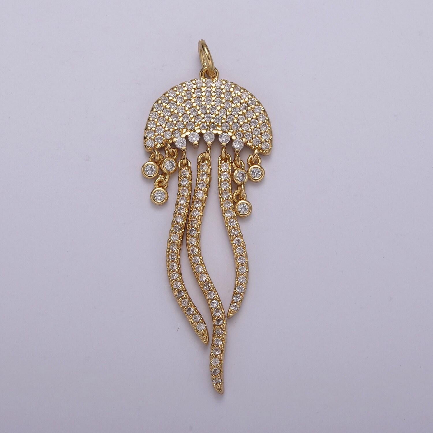 Tiny gold silver jellyfish charm dainty pendant cz gold charm animal charm under the sea inspired n220-221