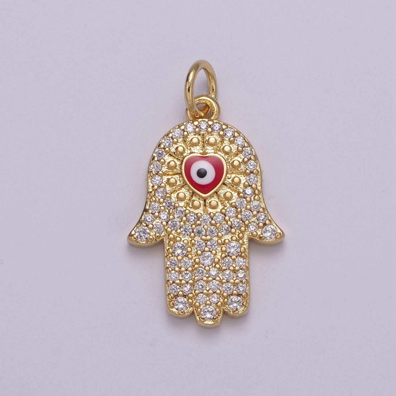 Gold hamsa hand charm micro pave charm , heart of fatima jewelry pendant charm for religious jewelry supply -n-216 ~ n-219