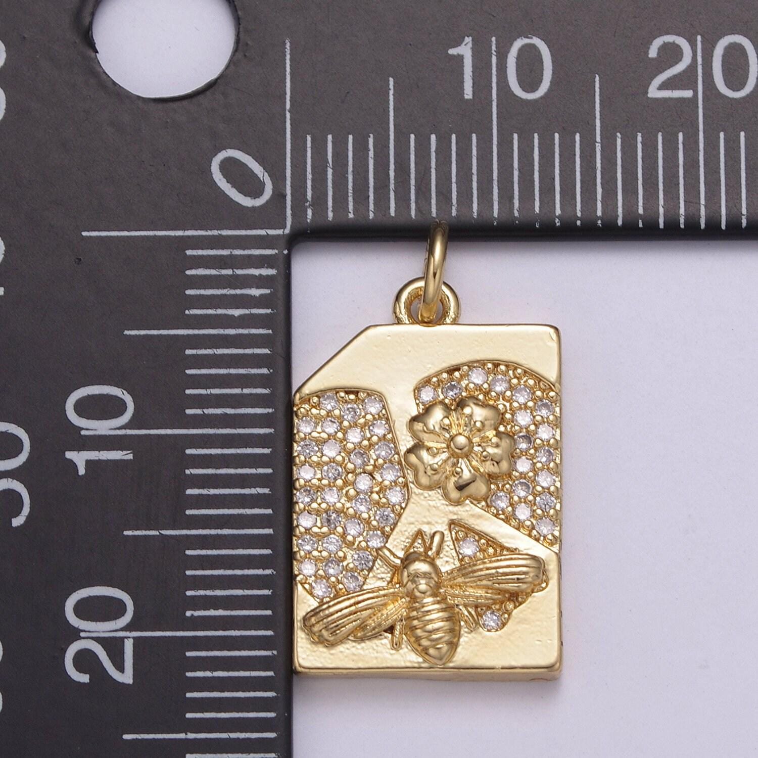 Bee and flower cz pave gold charm,insect charm pendant floral golden charm, gold tag, queenbee charm for necklace bracelet n-213